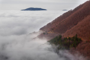 Landscape with clouds, moutains with clouds at their foot, Forca d'Acero, Abruzzo, Italy Landscape with clouds, moutains with clouds at their foot, Forca d'Acero, Abruzzo, Italy